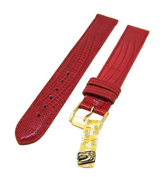 Uhrenarmband Leder Rot 16mm Ton in Ton Dornschließe Gold IRV Zertifikat 14781