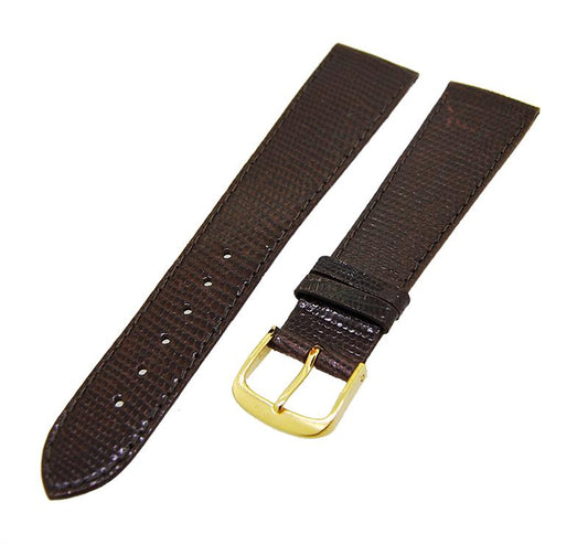 Uhrenarmband Leder Dunkelbraun 18mm Ton in Ton Dornschließe Gold Ersatzband 14799