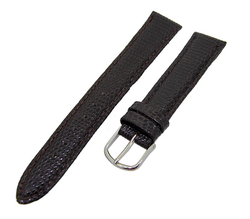 Uhrenarmband Leder Dunkelbraun 16mm Ton in Ton Dornschließe Silber Ersatzband 14801