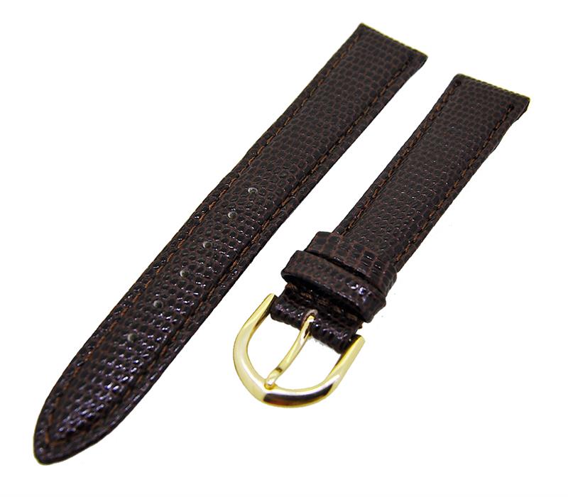 Uhrenarmband Leder Dunkelbraun 16mm Ton in Ton Dornschließe Gold Ersatzband 14802