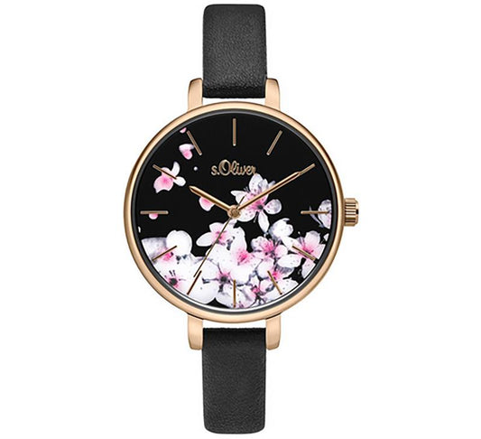 Orig. s.Oliver Damenuhr SO-3782-LQ Leder schwarz rodégold UVP:79,95€ NEU 14863