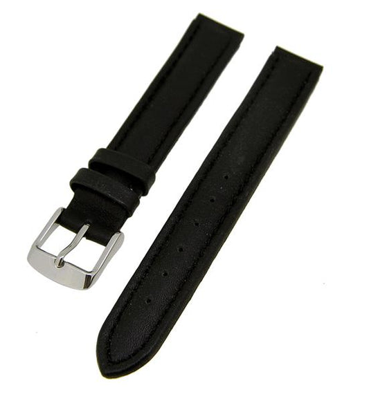 Uhrenarmband Leder Schwarz 16mm Ton in Ton Dornschließe Silber Ersatzband 14879