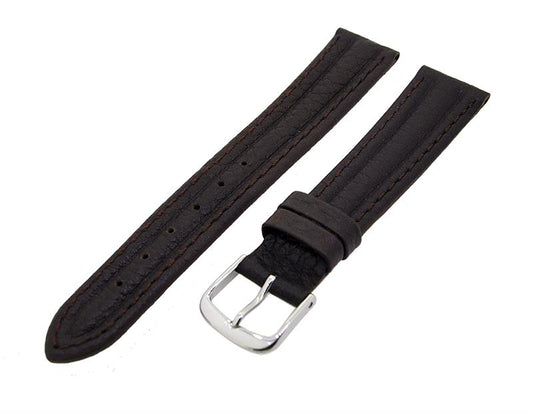 Uhrenarmband Leder Braun 18mm Ton in Ton Dornschließe Silber Ersatzband 14984