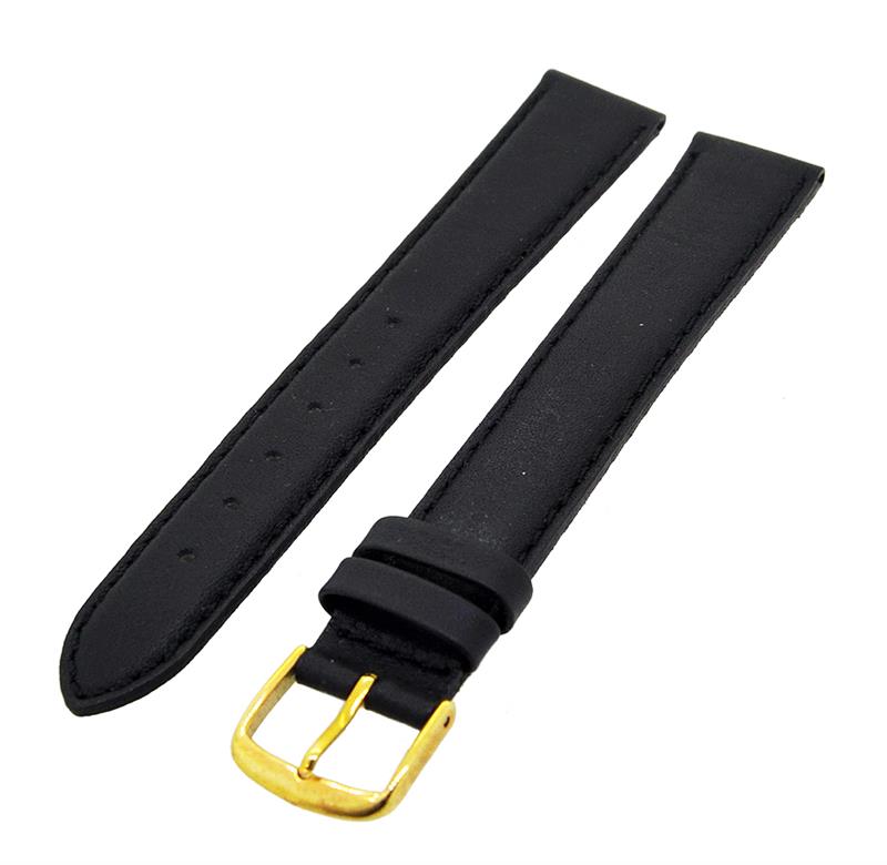 Uhrenarmband Leder Schwarz 18mm Ton in Ton XXL Dornschließe Gold Ersatzband 14987