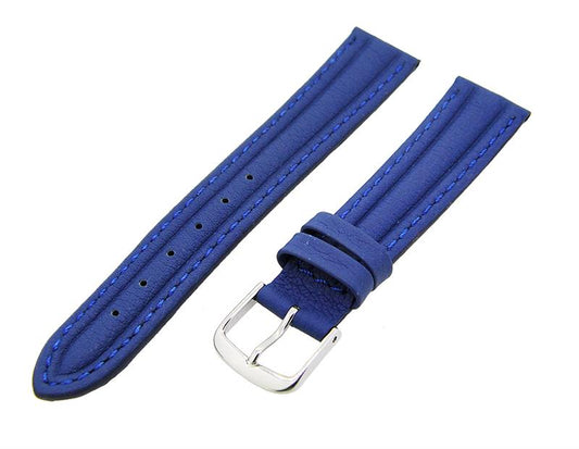 Uhrenarmband Leder Blau 18mm Ton in Ton gepolstert Dornschließe Silber 14990