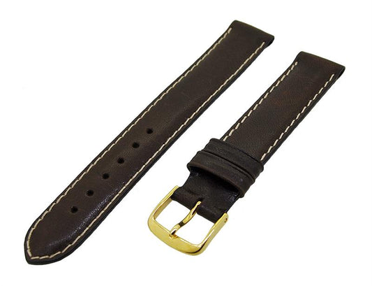 Uhrenarmband Leder Braun 16mm beige Naht Dornschließe Gold Ersatzband 14991