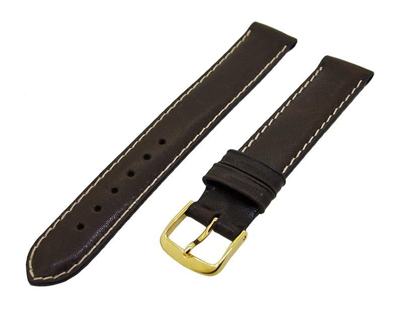 Uhrenarmband Leder Braun 16mm beige Naht Dornschließe Gold Ersatzband 14991