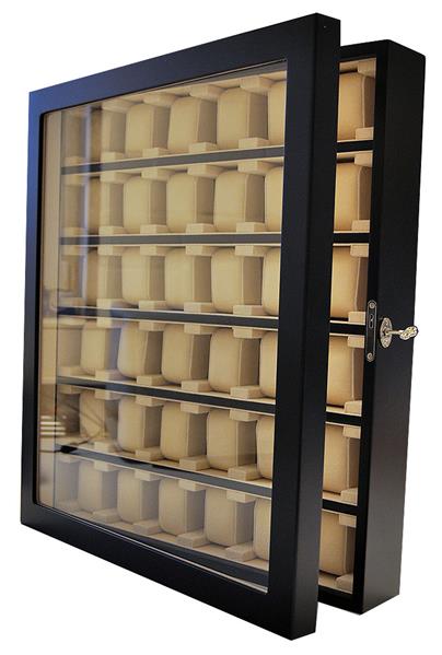 Uhrenhuette Vitrine für Uhren Wandvitrine schwarz 36 Uhren mit Sichtfenster No.6