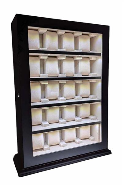 Uhrenvitrine Tischvitrine für 20 Uhren schwarz mit LED-Licht No.13 15330