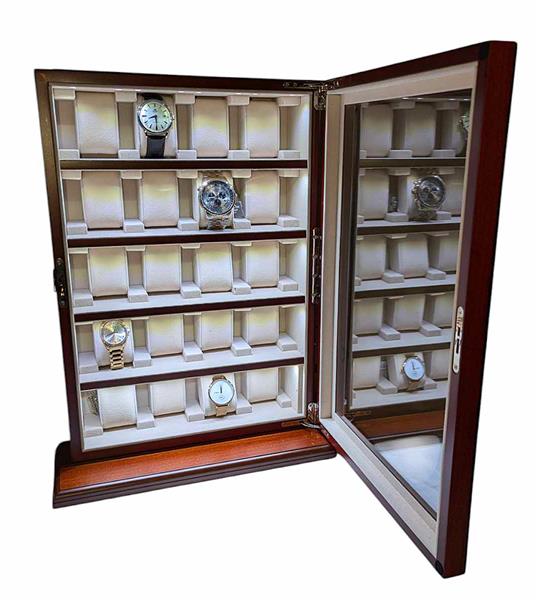 Meyer & Söhne Tischvitrine für 20 Uhren braun mit LED-Licht No.11 15309
