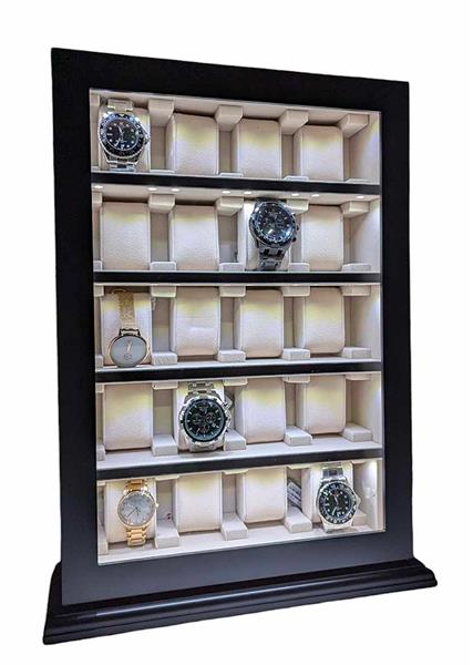 Uhrenvitrine Tischvitrine für 20 Uhren schwarz mit LED-Licht No.13 15330