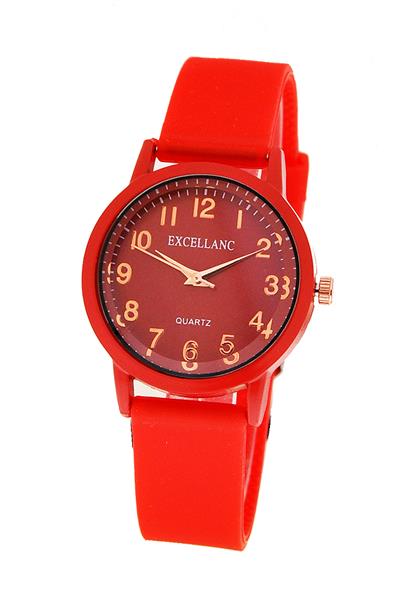 Excellanc Damenuhr 1500009-001 Silikon Rot Analog Quarz UVP: 49,95€ NEU 15425