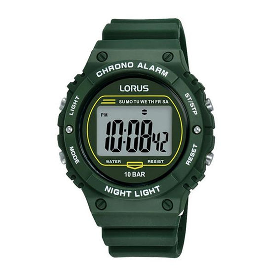 LORUS Herrenuhr R2309PX9 DIGITAL Silikon grün ALARM Licht UVP:39,-€ NEU 15446