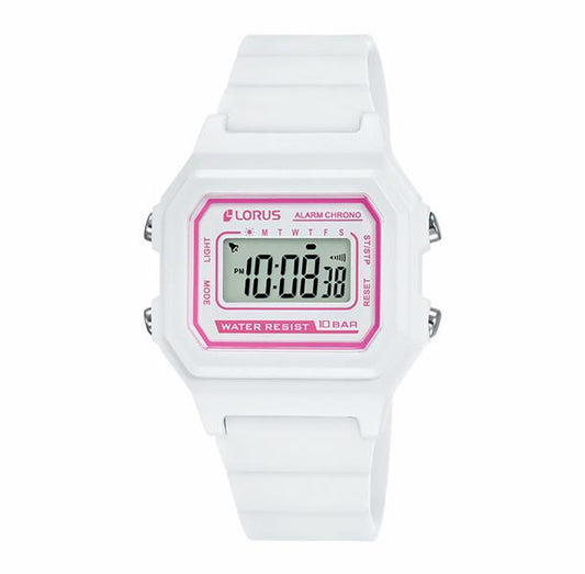 LORUS Kinderuhr R2321NX9 DIGITAL Silikon weiß ALARM Licht UVP:29,-€ NEU 15448