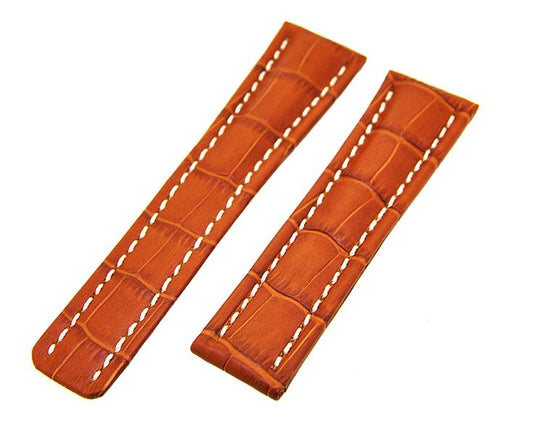 Uhrenarmband Lederband Hellbraun mit weißer Naht 24mm ohne Schließe NEU 15462