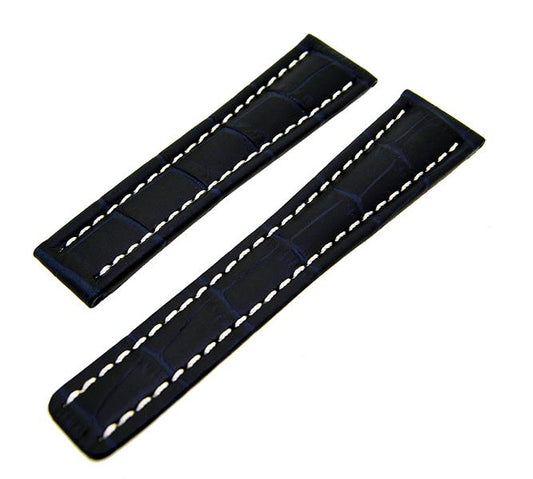 Uhrenarmband Lederband Dunkelblau mit weißer Naht 22mm ohne Schließe NEU 15473