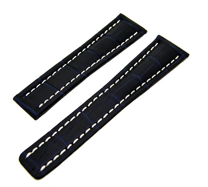 Uhrenarmband Lederband Dunkelblau mit weißer Naht 22mm ohne Schließe NEU 15473