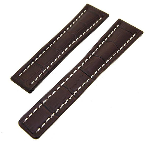 Uhrenarmband Lederband Dunkelbraun mit weißer Naht 15mm ohne Schließe NEU 15477