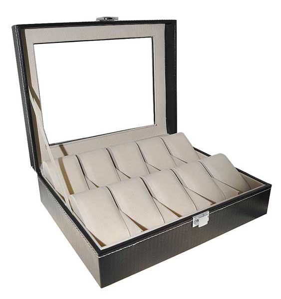 Uhrenbox Kunstleder für 10 Uhren Sammelbox Schaukasten schwarz 10458