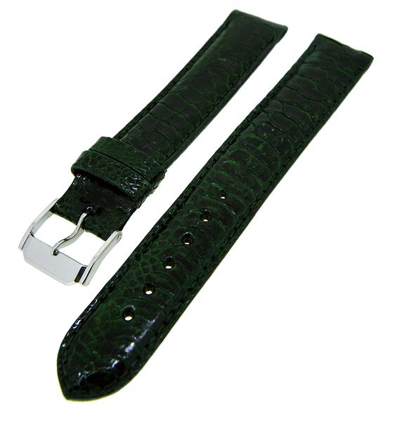 Uhrenarmband Lederband Dunkelgrün Glänzend Kroko 16mm Dornschließe Silber 14182