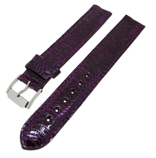 Uhrenarmband Lederband Violett Glänzend Kroko 16mm Dornschließe Silber 14185