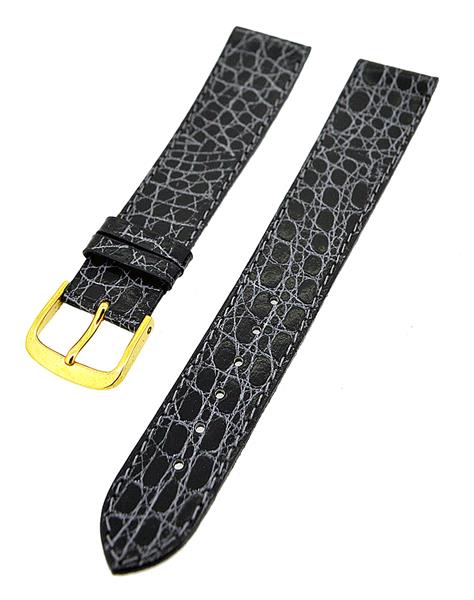 Uhrenarmband Lederband Schwarz Grau Ton in Ton 18mm Dornschließe Gold 14247