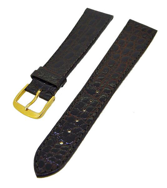 Uhrenarmband Lederband Dunkelbraun Ton in Ton Kroko 16mm Dornschließe Gold 14252