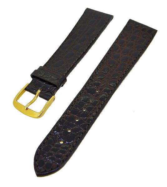 Uhrenarmband Lederband Dunkelbraun Ton in Ton Kroko 18mm Dornschließe Gold 14253