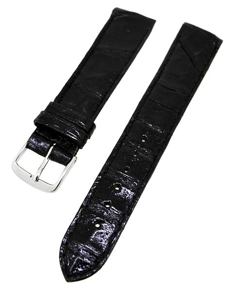 Uhrenarmband Lederband Schwarz Ton in Ton Kroko 18mm Dornschließe Silber 14394