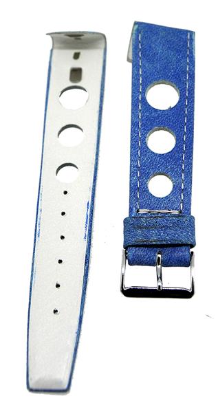 Uhrenarmband Lederband CLIP Blau 3-Loch 18mm Dornschließe Silber NEU 14441