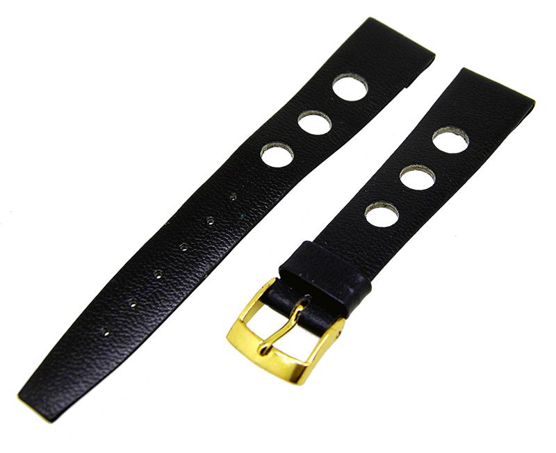 Uhrenarmband Lederband Schwarz 20mm Dornschließe Gold Ersatzband NEU 14453
