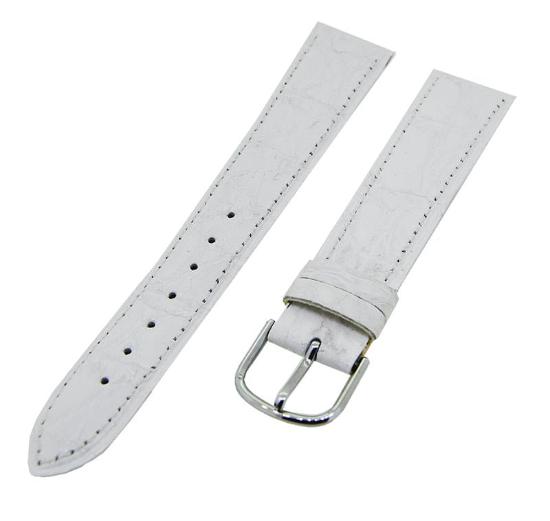 Uhrenarmband Lederband Weiß 18mm Dornschließe Silber Ersatzband NEU 14534