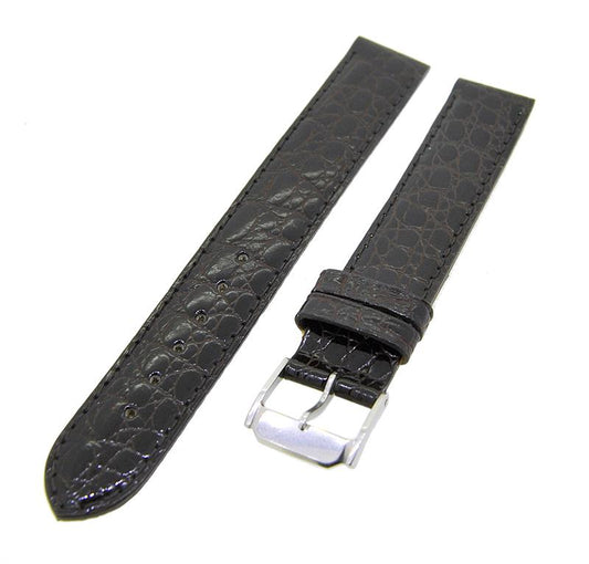 Uhrenarmband Lederband Dunkelbraun 16mm Dornschließe Silber Ersatzband NEU 14550