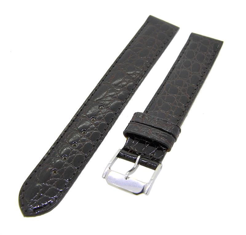 Uhrenarmband Lederband Dunkelbraun 18mm Dornschließe Silber Ersatzband NEU 14551