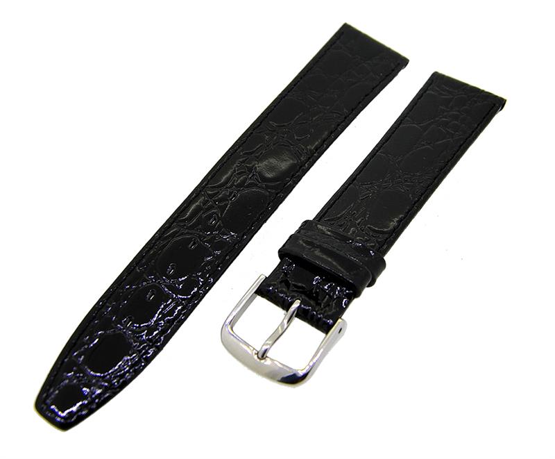 Uhrenarmband Lederband Schwarz 18mm Dornschließe Silber Ersatzband NEU 14552