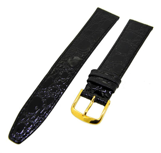 Uhrenarmband Lederband Schwarz 18mm Dornschließe Gold Ersatzband NEU 14553