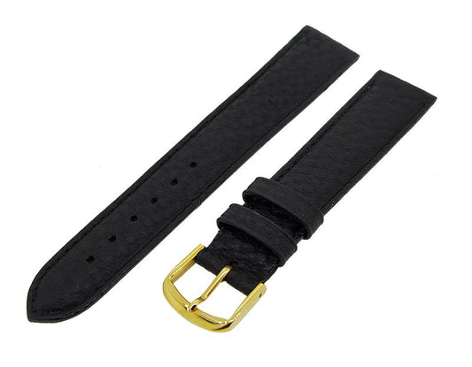 Uhrenarmband Lederband Schwarz 16mm Dornschließe Gold Ersatzband NEU 14562