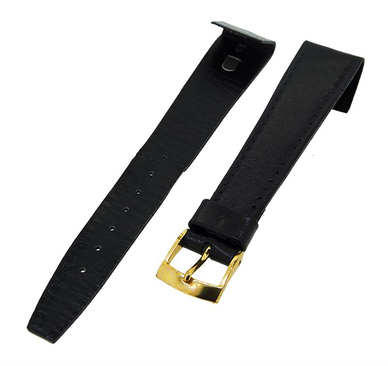 Uhrenarmband Leder Schwarz 16mm TiT CLIP Dornschließe Gold Ersatzband 14711