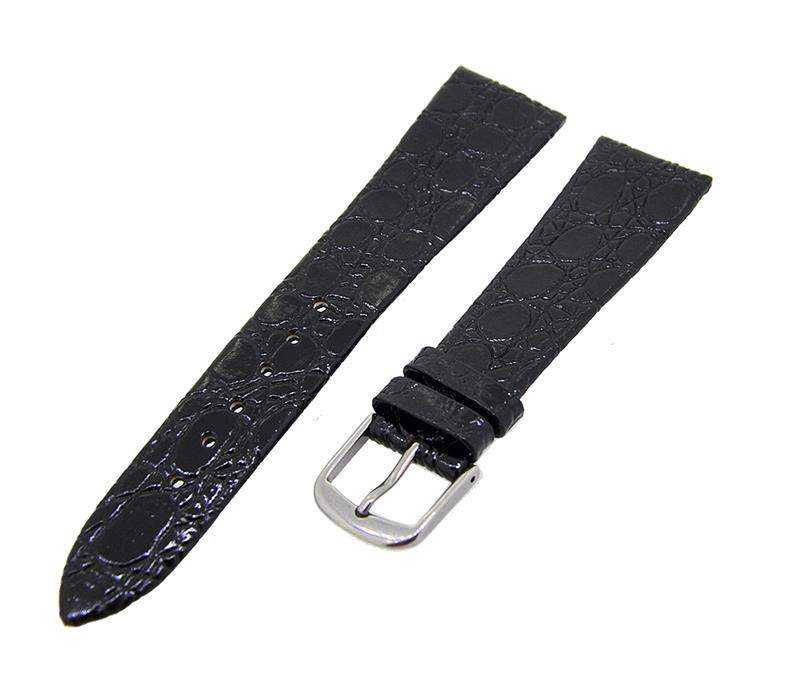 Uhrenarmband Leder Schwarz 18mm ohne Naht Dornschließe Silber Ersatzband 14732