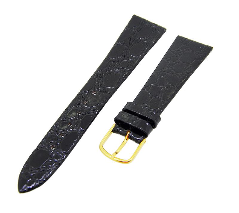 Uhrenarmband Leder Schwarz 18mm ohne Naht Dornschließe Gold Ersatzband 14733