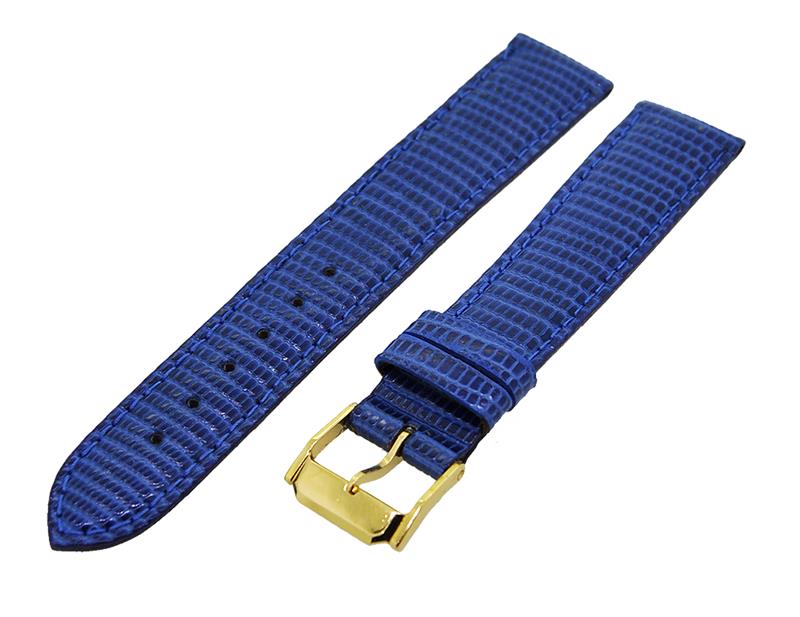 Uhrenarmband Leder Blau 18mm Ton in Ton Dornschließe Gold Ersatzband 14804