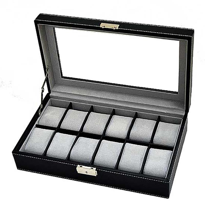 Leder Uhrenbox für 12 Uhren Uhrenkoffer Sammelbox schwarz NEU 4740