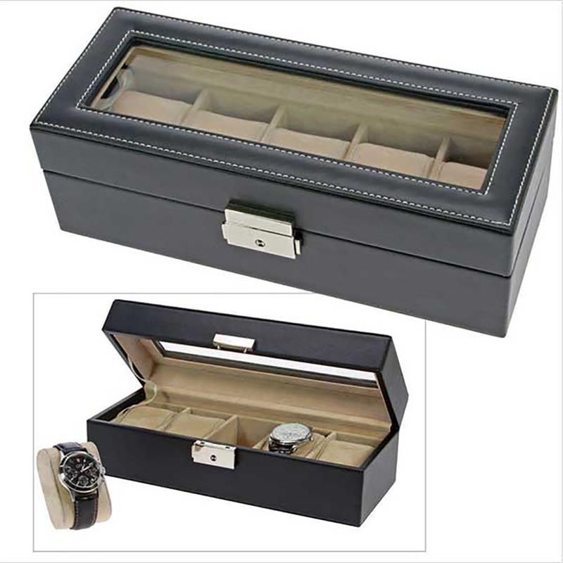 Uhrenbox für 5 Uhren Lederbox abschließbarer Schaukasten TOP 5174